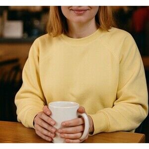 AYR Womens BFF Butter Yellow Crew Neck French Terrycloth Sweatshirt Sz L